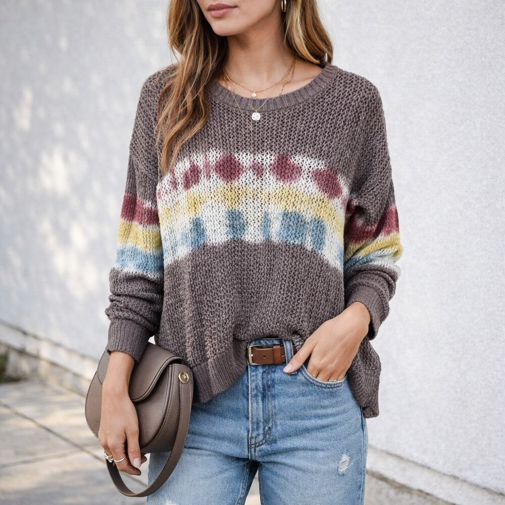 Knox Rose Open Knit Sweater Women's Size XS Tie Dye Cottage Boho Western